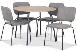 Tofta matgrupp Ø100 cm bord i ljust trä + 4 st Lokrume grå stolar