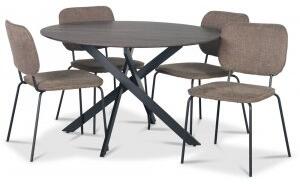 Hogrän matgrupp Ø120 cm bord i mörkt trä + 4 st Lokrume bruna stolar
