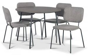 Tofta matgrupp Ø100 cm bord i mörkt trä + 4 st Lokrume grå stolar