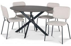Hogrän matgrupp Ø120 cm bord i mörkt trä + 4 st Lokrume beige stolar + 3.00 x Möbeltassar