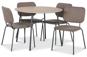 Tofta matgrupp Ø100 cm bord i ljust trä + 4 st Lokrume bruna stolar