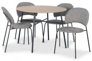 Tofta matgrupp Ø100 cm bord i ljust trä + 4 st Hogrän grå stolar