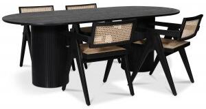 Nova matgrupp ovalt matbord, svartbetsad ek + 4 st Strömsberg karmstolar svart/rotting