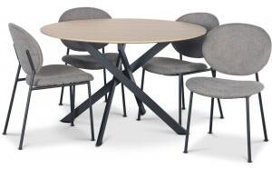 Hogrän matgrupp Ø120 cm bord i ljust trä + 4 st Tofta grå stolar