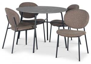 Tofta matgrupp Ø100 cm bord i betongimitation + 4 st Tofta bruna stolar