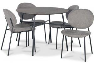Tofta matgrupp Ø100 cm bord i mörkt trä + 4 st Tofta grå stolar