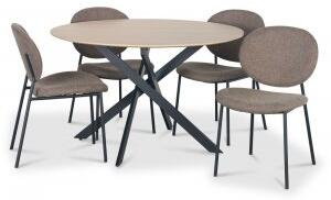 Hogrän matgrupp Ø120 cm bord i ljust trä + 4 st Tofta bruna stolar - Matgrupper