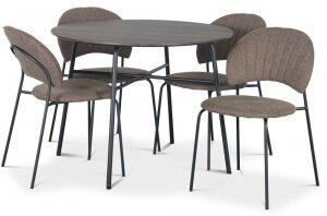 Tofta matgrupp Ø100 cm bord i mörkt trä + 4 st Hogrän bruna stolar