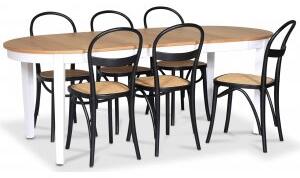 Fårö matgrupp Ovalt matbord 160-210 cm - Vit / Oljad Ek med 6 st Danderyd No.16 matstolar Svart