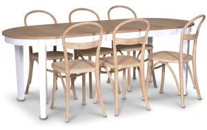 Fårö matgrupp Ovalt matbord 160-210 cm - Vit / Oljad Ek med 6 st Danderyd No.16 matstolar Whitewash