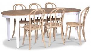 Fårö matgrupp Ovalt matbord 160-210 cm - Vit / Oljad Ek med 6 st Danderyd No.18 matstolar Whitewash