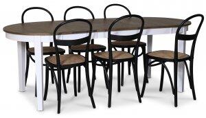 Skagen matgrupp matbord 160/210x90 cm - Vit / brunoljad ek med 6 st Danderyd No.16 stolar Svarta