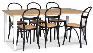 Fårö matgrupp matbord 180x90 cm - Vit / oljad ek med 6 st Danderyd No.16 stolar Svarta