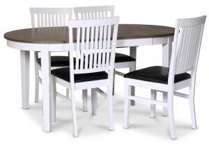 Skagen matgrupp matbord 160/210x90 cm - Vit / brunoljad ek med 4 st Fårö stolar med PU sits