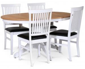 Fitchburg matgrupp runt matbord 106 /141 cm - Vit / oljad ek med 4 st Fårö stolar med sits i svart PU