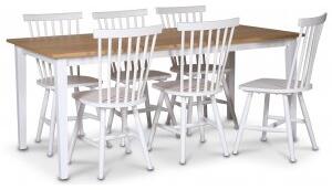 Fårö matgrupp matbord 180x90 cm - Vit / oljad ek med 6 st vita Karl pinnstolar - Matgrupper
