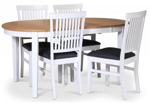 Fårö matgrupp matbord 160/210x90 cm - Vit / oljad ek med 4 st Fårö stolar med grå tygsits