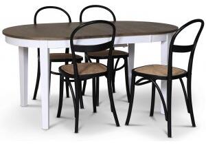 Skagen matgrupp matbord 160/210x90 cm - Vit / brunoljad ek med 4 st Danderyd No.16 stolar Svarta