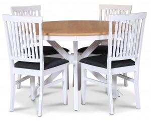 Tromsö matgrupp runt matbord 120 cm - Vit / oljad ek med 4 st Fårö stolar med sits i grått tyg