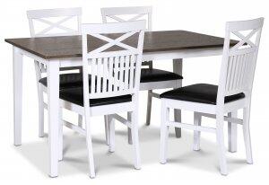 Skagen matgrupp klassiskt matbord 140x90 cm - Vit / brunoljad ek med 4 st Fårö stolar
