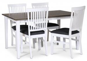 Skagen matgrupp klassiskt matbord 140x90 cm - Vit / brunoljad ek med 4 st Fårö stolar