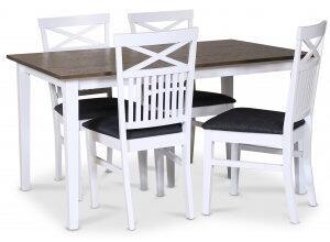 Skagen matgrupp klassiskt matbord 140x90 cm - Vit / brunoljad ek med 4 st Skagen stolar