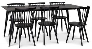 Dipp matgrupp matbord 180x90 cm med 6 st svarta Castor pinnstolar + Fläckborttagare för möbler