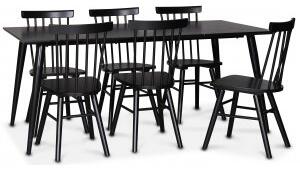 Dipp matgrupp matbord 180x90 cm med 6 st svarta Orust pinnstolar + 4.00 x Möbeltassar