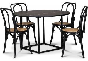Sintorp matgrupp, runt matbord Ø115 cm inkl 4 st Samset böjträ stolar - Svart marmor