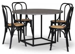 Sintorp matgrupp, runt matbord Ø115 cm inkl 4 st Samset svarta böjträ stolar - Betong