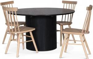 Nova matgrupp, förlängningsbart matbord Ø130-170 cm inkl 4 st vitoljade Orust pinnstolar - Svartbetsad ek - Matgrupper