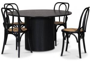 Nova matgrupp, förlängningsbart matbord Ø130-170 cm inkl 4 st Samset böjträ stolar - Svartbetsad ek