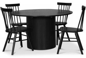 Nova matgrupp, förlängningsbart matbord Ø130-170 cm inkl 4 st Orust svarta pinnstolar - Svartbetsad ek