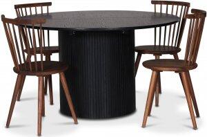 Nova matgrupp, förlängningsbart matbord Ø130-170 cm inkl 4 st pinnstolar Castor - Svartbetsad ek - Matgrupper