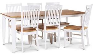 Dalarös matgrupp 180 cm bord vit/ek + 6 st Dalarös matstolar - Ingen tilläggsskiva - Matgrupper
