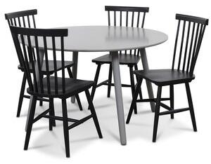 Rosvik matgrupp grått runt bord med 4 st svarta Karl Pinnstolar - Grå / Svarta + Fläckborttagare för möbler