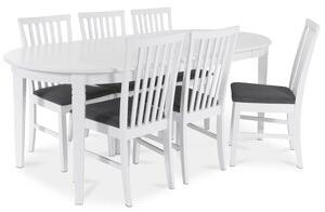 Sandhamn Matgrupp ovalt bord med 6 st Sandhamn stolar i Grått tyg