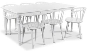Nomi matgrupp 180 cm bord med 6 st vita Dalsland Pinnstolar med karm