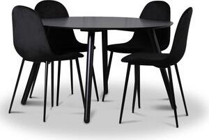 Rosvik matgrupp, matbord med 4 st Carisma sammetsstolar - Svart/Svart + Fläckborttagare för möbler