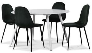 Rosvik matgrupp, matbord med 4 st Carisma sammetsstolar - Vit/Grön + Fläckborttagare för möbler