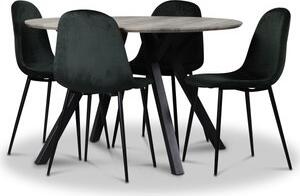 Smokey matgrupp, runt matbord med 4 st Carisma sammetsstolar - Mörkgrön + Fläckborttagare för möbler
