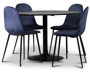 Seat matgrupp, matbord med 4 st Carisma sammetsstolar - Svart/Blå + 2.00 x Möbeltassar