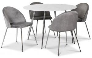 Art matgrupp, 110 cm runt bord + 4 st grå Art stolar + Fläckborttagare för möbler