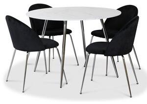 Art matgrupp, 110 cm runt bord + 4 st svarta Art stolar