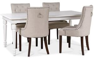 Paris matgrupp vitt bord med 4 st Tuva New Port stolar i beige tyg med rygghandtag - Matgrupper