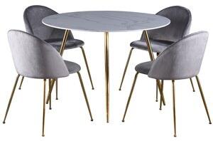 Deco matgrupp 110 cm runt bord + 4 st Art stolar grå sammet / Mässing - Matgrupper