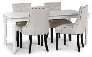 Paris matgrupp vitt bord med 4 st Tuva Eastport stolar i beige tyg - Matgrupper