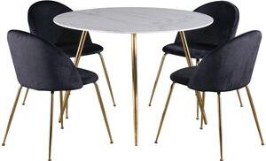 Deco matgrupp 110 cm runt bord + 4 st Art stolar svart sammet / Mässing - Matgrupper