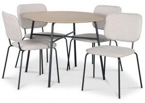 Tofta matgrupp Ø100 cm bord i ljust trä + 4 st Lokrume beige stolar - Matgrupper