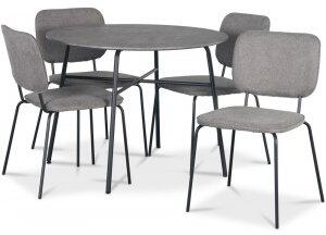 Tofta matgrupp Ø100 cm bord i betongimitation + 4 st Lokrume grå stolar